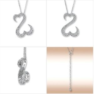 14k White gold Jane Seymour open heart Genuine diamond necklace pendant Chain